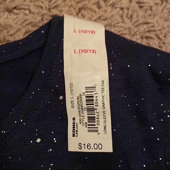 SO favorite graphic tee long sleeve large 10/12 navy blue sparkles outer space - Picture 3 of 4